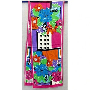 Vintage Sacha Silk Scarf Pink Purple Blue Green Floral 50" x 9"